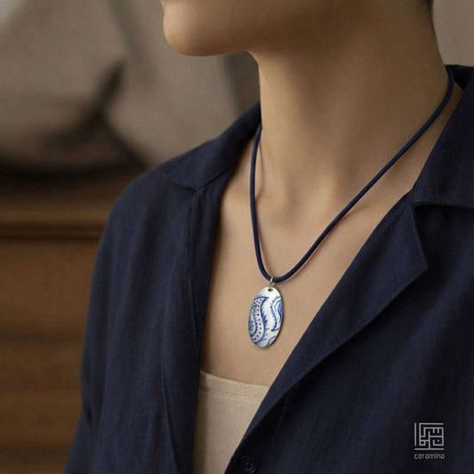 White–Blue Ceramic Pendant